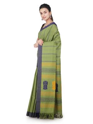 Green hand woven pure cotton saree with blouse 2