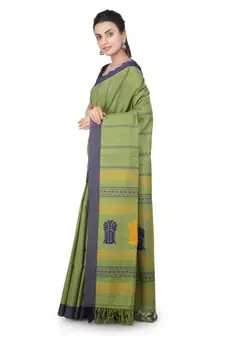 Green hand woven pure cotton saree with blouse