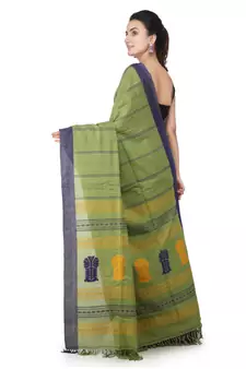 Green hand woven pure cotton saree with blouse
