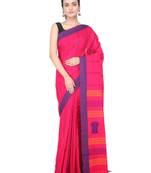 Pink hand woven pure cotton saree with blouse