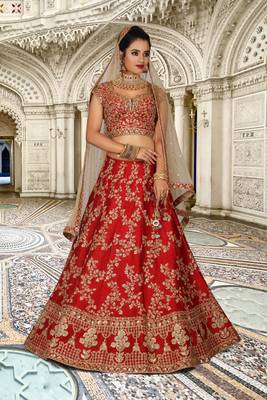 Red Embroidered Silk Readymade Lehenga Cholis 4