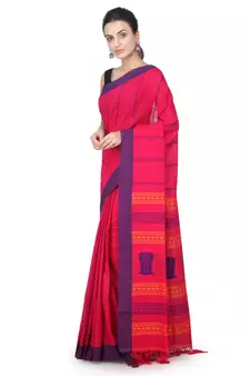 Pink hand woven pure cotton saree with blouse