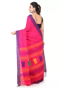 Pink hand woven pure cotton saree with blouse