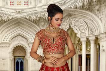 Red Embroidered Silk Readymade Lehenga Cholis 5