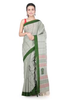 Green hand woven pure cotton saree with blouse
