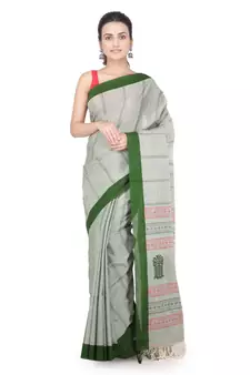 Green hand woven pure cotton saree with blouse