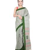 Green hand woven pure cotton saree with blouse