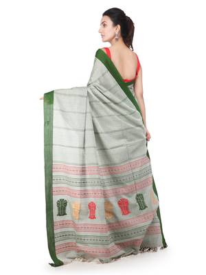 Green hand woven pure cotton saree with blouse 3