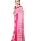 Pink hand woven pure cotton saree with blouse