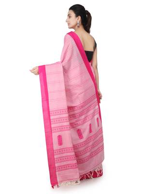 Pink hand woven pure cotton saree with blouse 3