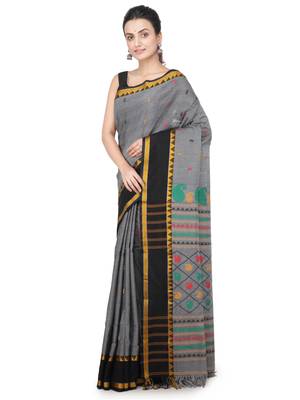 Grey hand woven pure cotton saree with blouse 2
