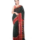Green hand woven pure cotton saree with blouse