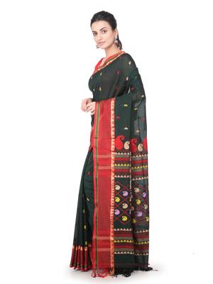 Green hand woven pure cotton saree with blouse 2