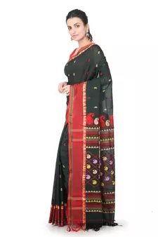 Green hand woven pure cotton saree with blouse