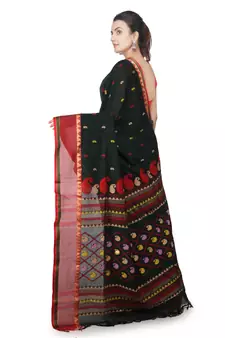 Green hand woven pure cotton saree with blouse