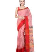 Red hand woven pure cotton saree with blouse