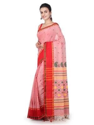 Red hand woven pure cotton saree with blouse 2