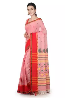 Red hand woven pure cotton saree with blouse