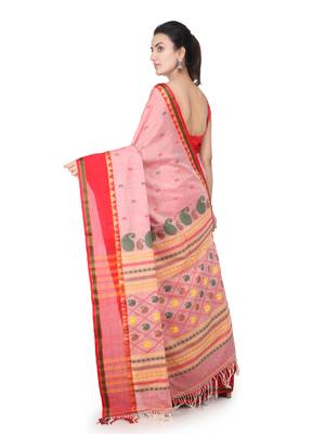 Red hand woven pure cotton saree with blouse 3