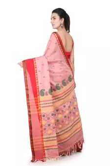 Red hand woven pure cotton saree with blouse