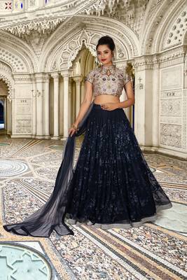 Blue Embroidered Net Readymade Lehenga Cholis 1