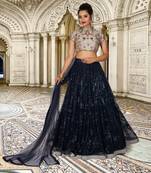 Blue Embroidered Net Readymade Lehenga Cholis