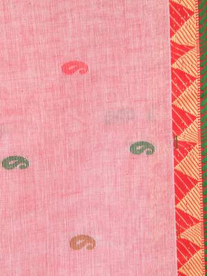 Red hand woven pure cotton saree with blouse 4