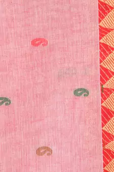 Red hand woven pure cotton saree with blouse