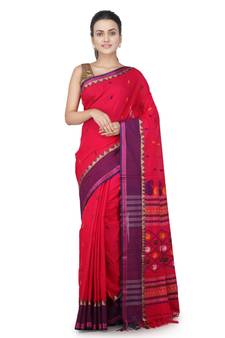 Pink hand woven pure cotton saree with blouse