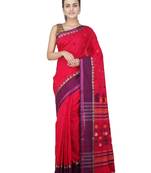 Pink hand woven pure cotton saree with blouse