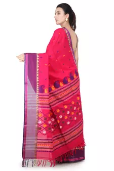 Pink hand woven pure cotton saree with blouse