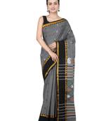 Grey hand woven pure cotton saree with blouse