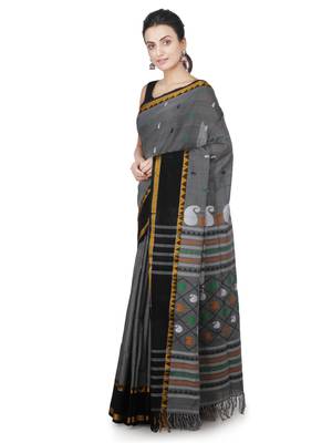 Grey hand woven pure cotton saree with blouse 2