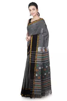 Grey hand woven pure cotton saree with blouse