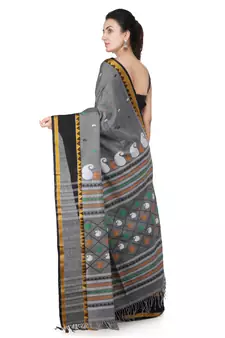 Grey hand woven pure cotton saree with blouse