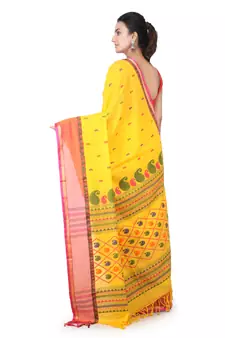 Yellow hand woven pure cotton saree with blouse