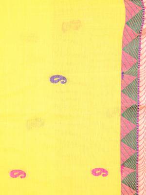 Yellow hand woven pure cotton saree with blouse 4