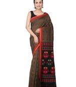 Brown hand woven pure cotton saree with blouse