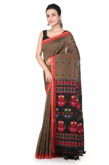 Brown hand woven pure cotton saree with blouse