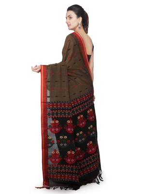 Brown hand woven pure cotton saree with blouse 3