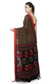 Brown hand woven pure cotton saree with blouse