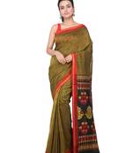 Green hand woven pure cotton saree with blouse