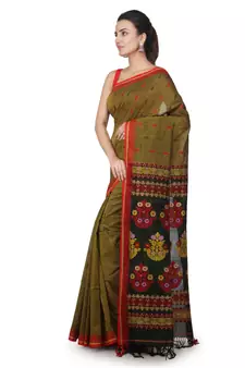 Green hand woven pure cotton saree with blouse