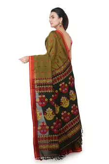 Green hand woven pure cotton saree with blouse