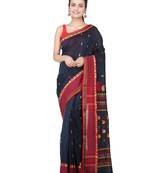 Teal hand woven pure cotton saree with blouse