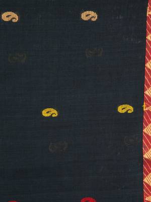 Teal hand woven pure cotton saree with blouse 4