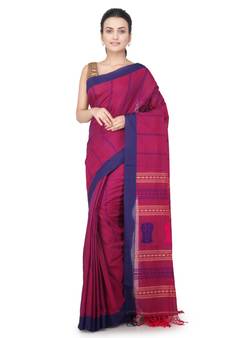 Magenta hand woven pure cotton saree with blouse