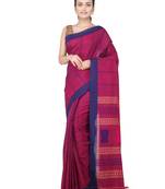 Magenta hand woven pure cotton saree with blouse