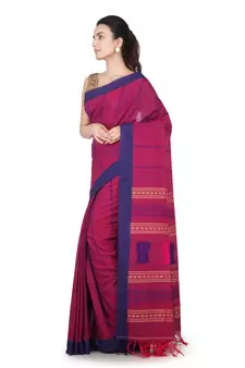 Magenta hand woven pure cotton saree with blouse