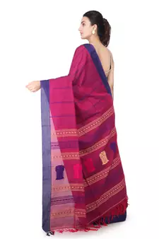 Magenta hand woven pure cotton saree with blouse